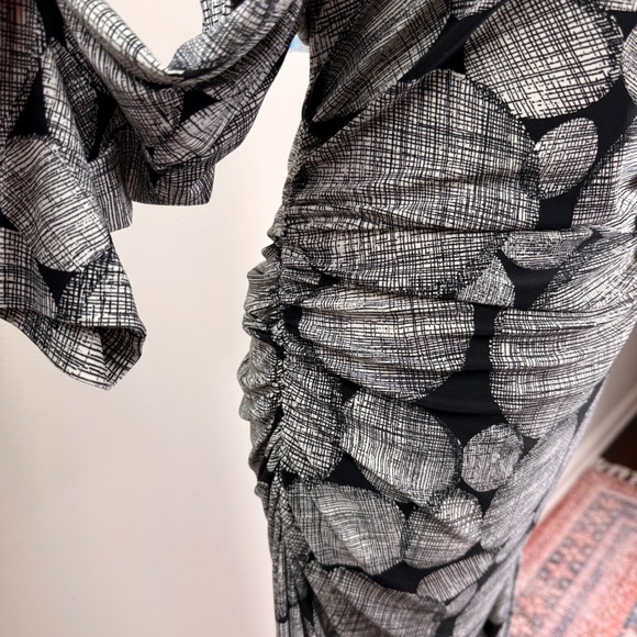 KamaliKulture Norma Kamali Black White Abstract Circle Ruched Midi Dress XL - Picture 10 of 12